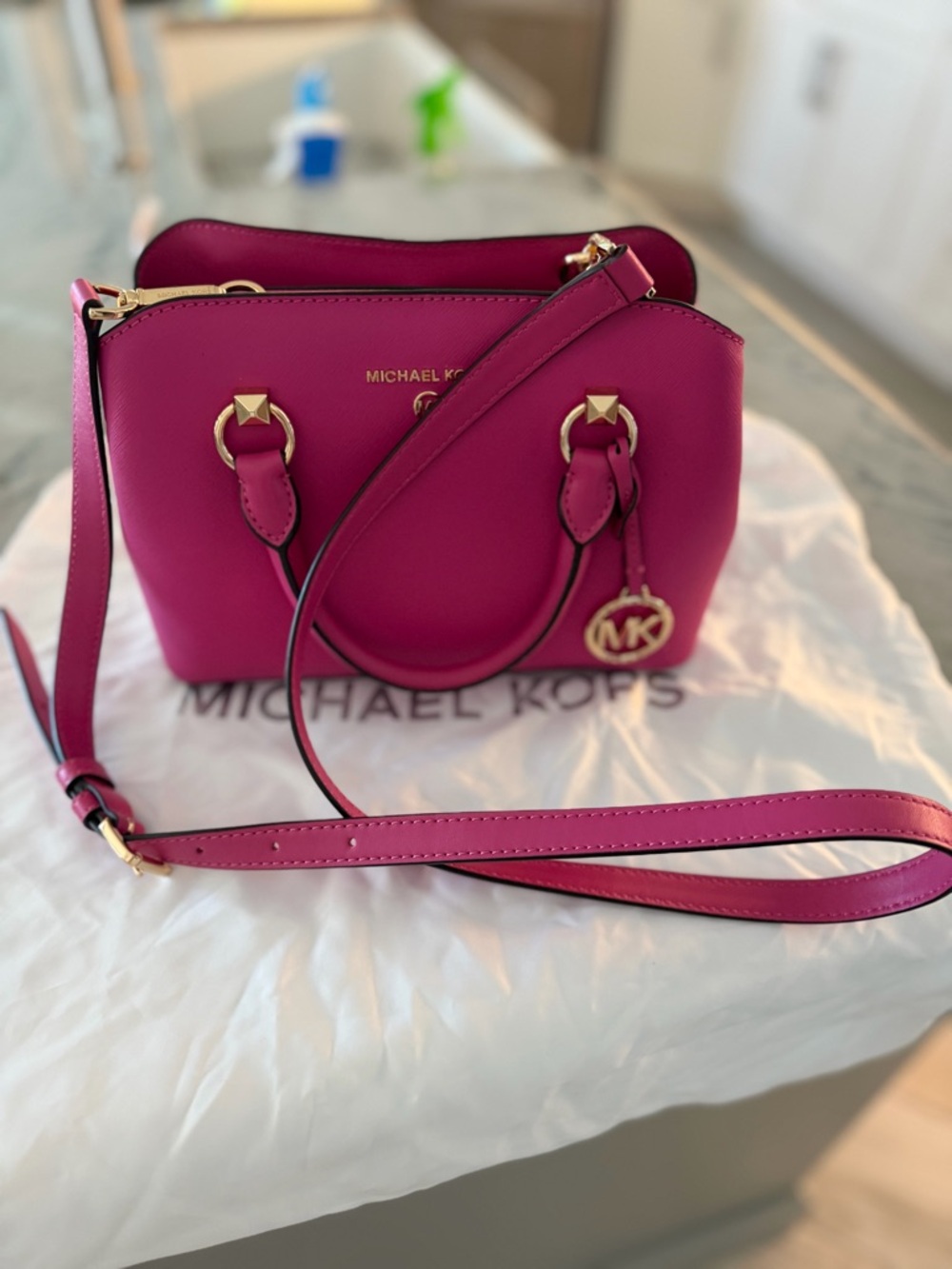 Michael Kors Fuchsia Saffiano Satchel with Gold Hardware - Picture 2 of 3